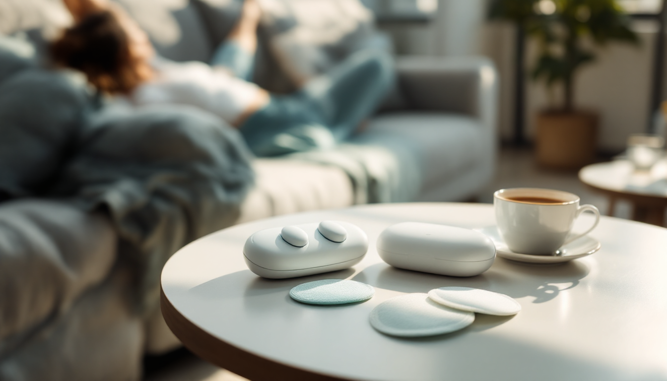 The ShapePulse pocket-sized TENS device resting on a table beside a cup of tea
